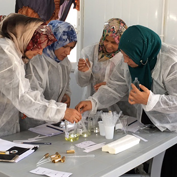 syrian refugee women manufacturing fragranced soap